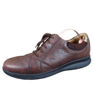 Clarks Un Adorn Lace Women Casual Walking Shoe Size 8 Wide Comfort Brown Leather
